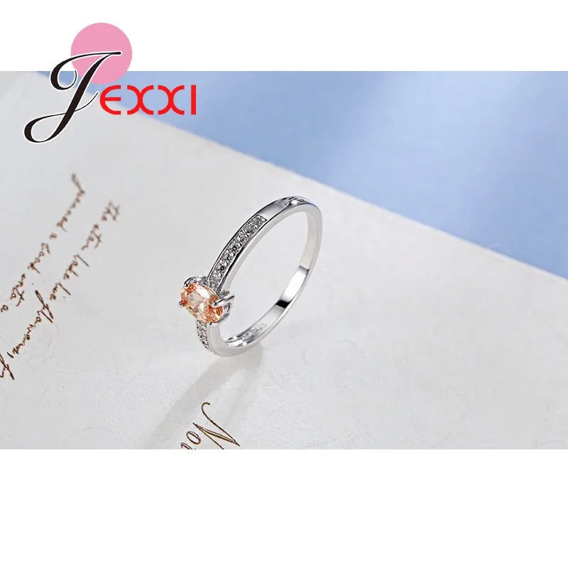 Promise Ring 925 Sterling Silver Color Elegant Style Warm Tone Orange&Yellow Crystal Stone For Women Girl Christmas Present