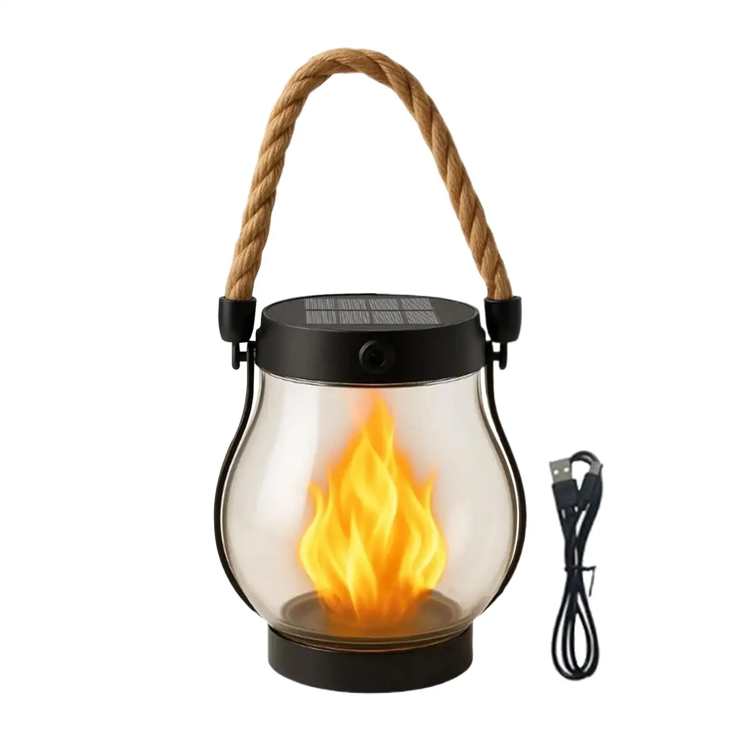 Camping Lamp Solar Flame Lights Garden Lantern Flickering LED Light Decorative Yard Decor with Rope Halloween Party Home Decor