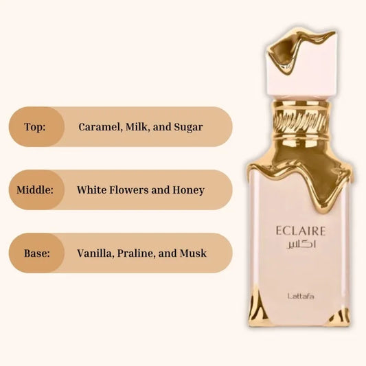 Lattafa Eclaire Eau de Parfum Spray 100ml Premium Arabian Perfumes Lasting Floral Sweet Gourmand Perfume for Women 3.4 Ounce