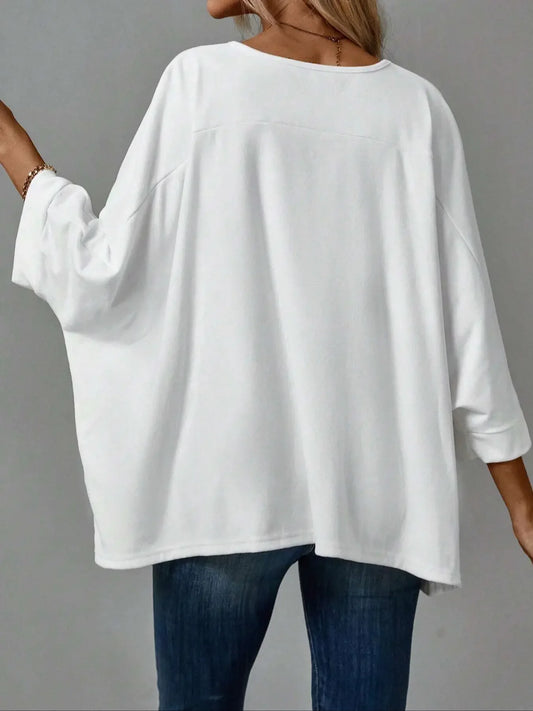 Women's Spring New Versatile Solid Color Long Sleeved T-shirt Casual Round Neck Top Fashion Bat Sleeve Design Top
