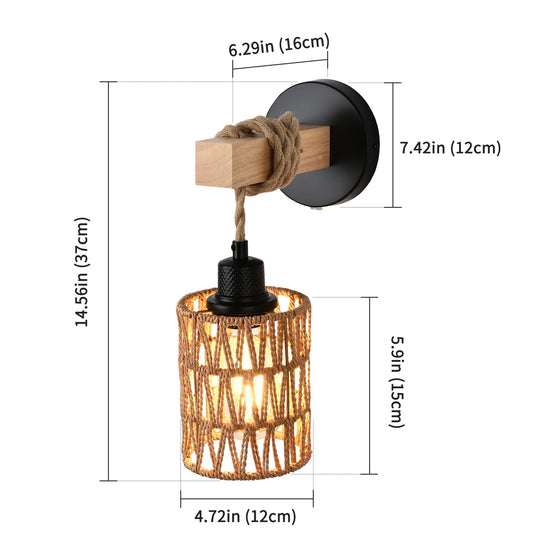 Rattan Wall Sconces Set of Two,Wall Lights with Dimmable, Boho Wall Mount Light Fixtures, Wicker Wall lamp for Bedroom Nursery