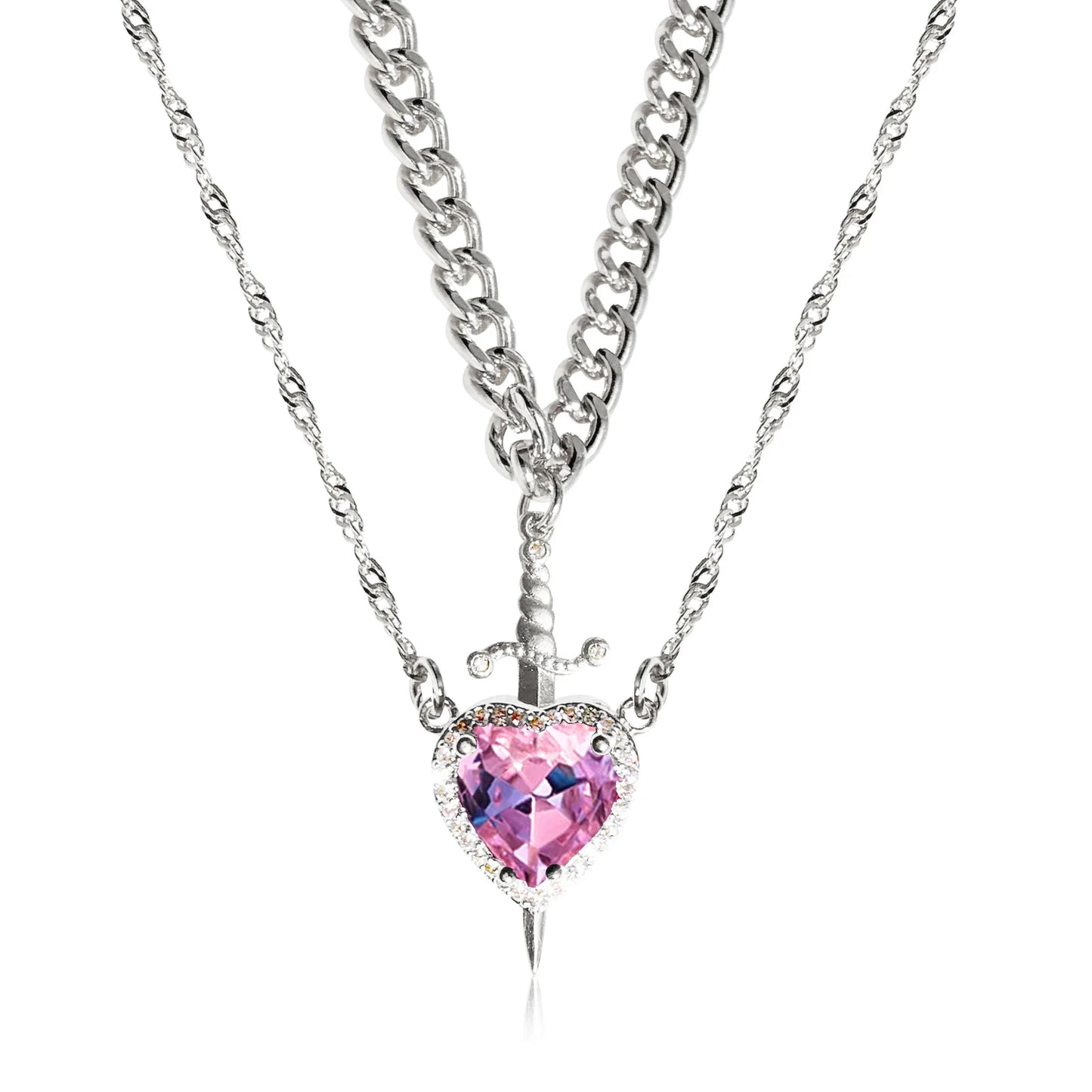 Creative Heart and Sword Couple Necklace Red Pink Heart Sword Necklace Fashion Accessories for Women Couple Gift Jewelry