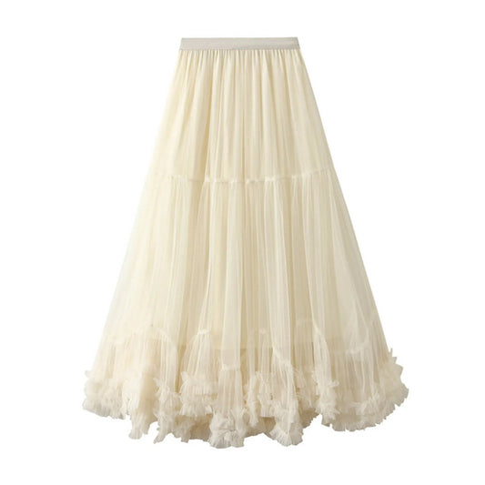 Women's Tutu Skirt Fairy Elastic Waist Large Swing Tulle Skirt Festival Mesh Ballet Dancing Clothes Ruffled Layer Long Skirt