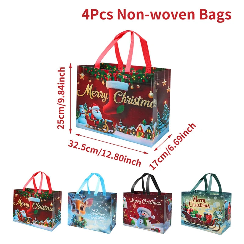 4pcs Christmas Gift Bags Christmas Party Decoration Kids Favors 2025 Xmas Santa Claus Hand Bags Navidad Natal New Year Gift 2026