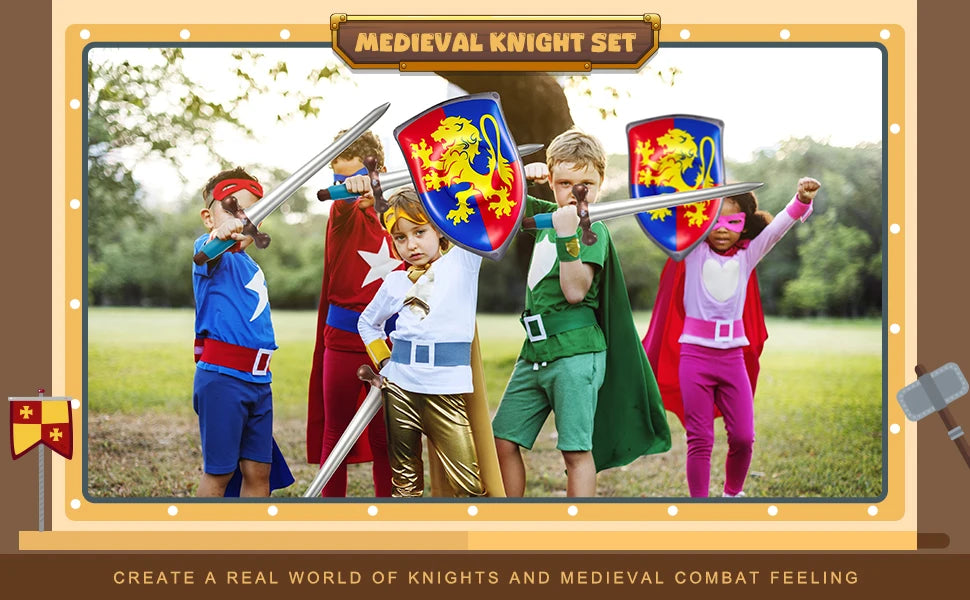 Inflatable Medieval Joust Sword and Shield Knight Set Blow up Pirates Sword Shield for Pirate Party Favors Medieval Accessories
