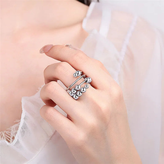 2023 Fashion Beads Anxiety Ring Fidget Spinner Rings Crystal Butterfly Flower Star Moon Ring Anti Stress Jewelry Gift