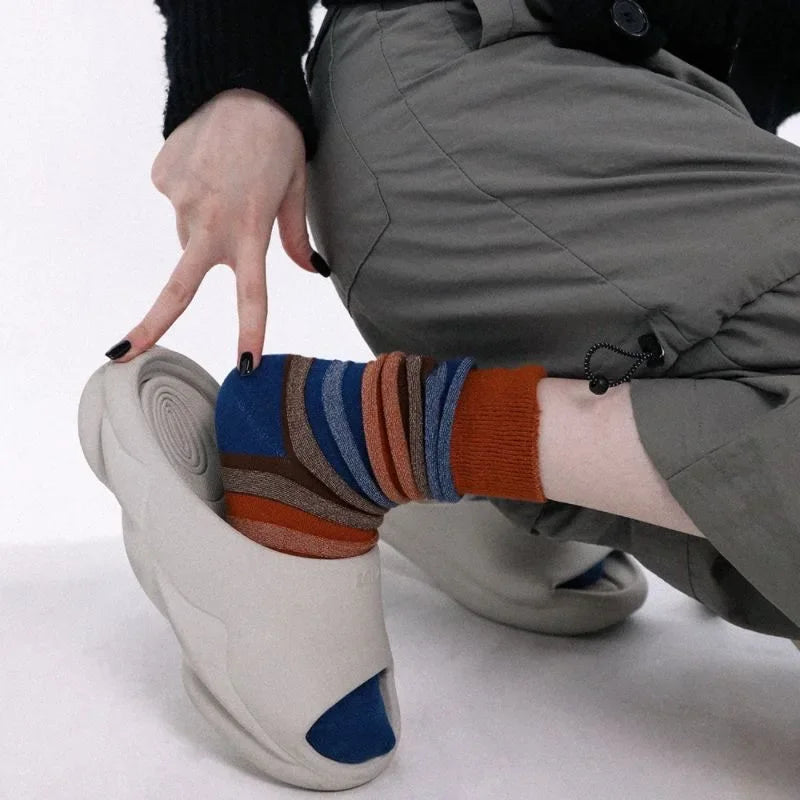Autumn Winter Fashion For Woman Concave Convex Three-dimensional Stripes Colorful Cotton Socks Mid Tube Soft Sport Casual Sox