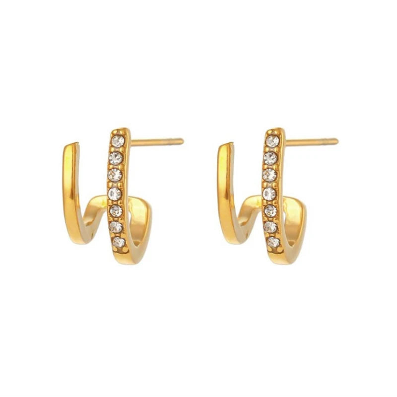 925 Sterling Silver Ear Needle Geometric Zircon Metal Earrings for women Shiny Crystal Luxury Small Stud Fashion Wedding Jewelry
