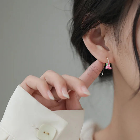 Hot Sale Pure 925 Sterling Silver Flowers Plants Long Earrings For Women Girl Princess Fine Jewelry Accessories LE198