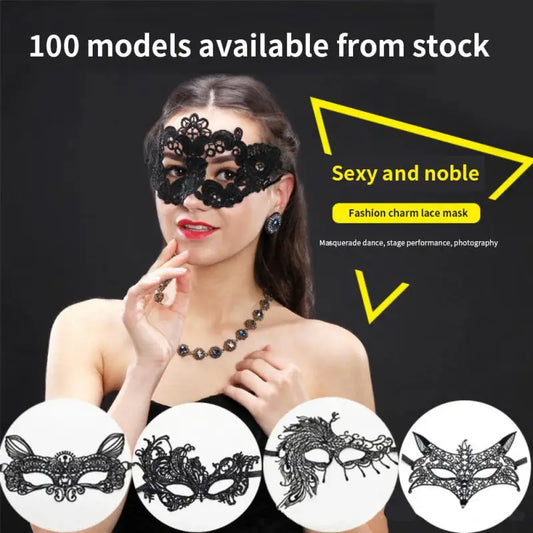 Elegant women's black lace masquerade mask with floral details for parties and costume events