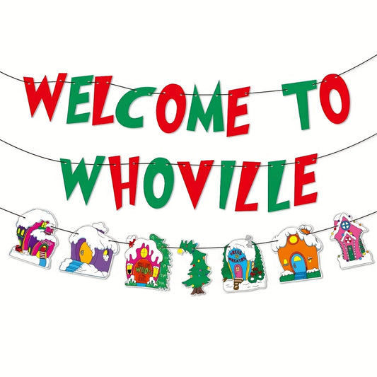 Welcome to Whoville Banner Whoville Sign Christmas Decorations Red and Green Christmas Banner Xmas Whoville Christmas Village Tr