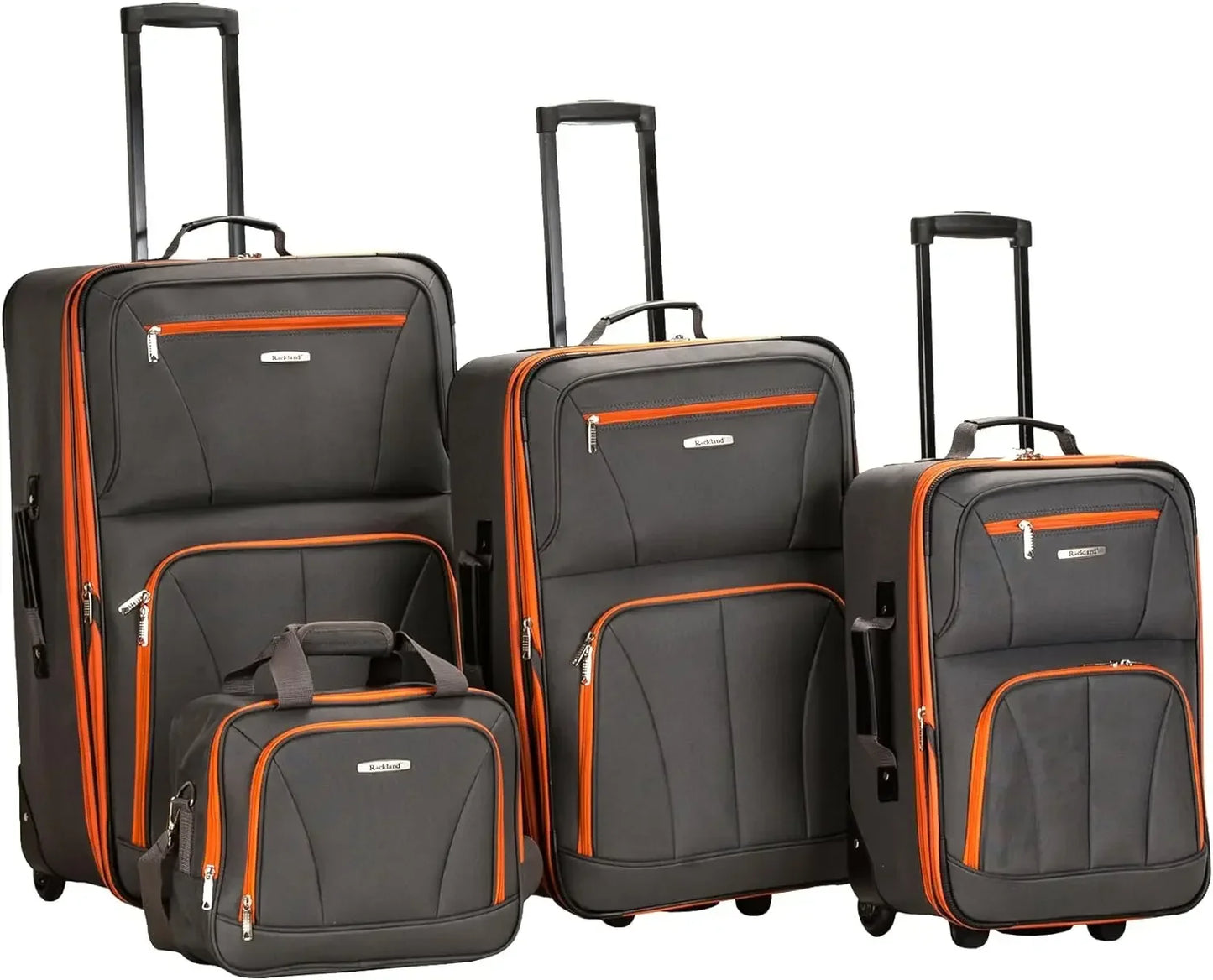 Softside Upright Luggage Set,Internal Retractable Handles Expandable, Charcoal, 4-Piece (14/19/24/28),Expandable Luggage