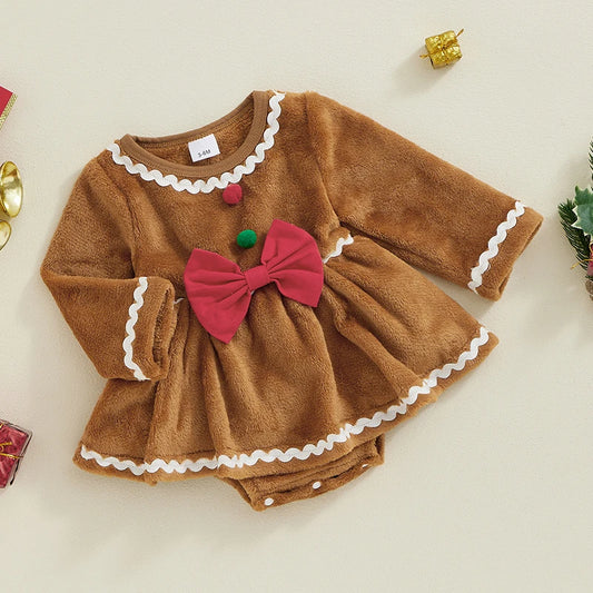 Baby Girl Christmas Romper Dress Long Sleeve Gingerbread Jumpsuits for Newborn Infant Fashion Xmas Clothes