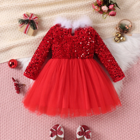 Toddler Baby Girls Christmas Dress Santa Claus Red Princess Tutu Dress with Headband Girls Outfit Kids Girl Dance Party Costumes
