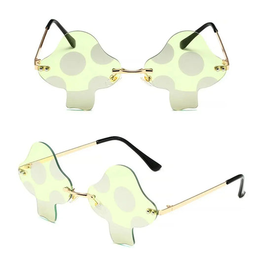 Mushroom Shape Sunglasses Irregular Rimless Sun Glasses Trendy Fun Sunglasses for Women Men Halloween Party Cosplay Eyewear