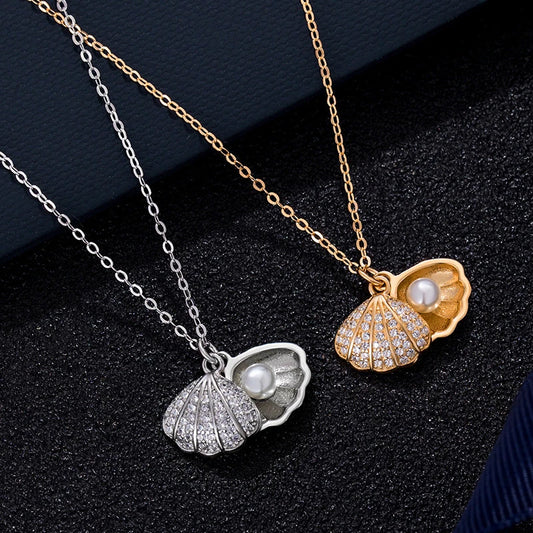 Summer Fashion Crystal Zircon Shell Imitation Pearl Pendant Necklace For Women Collar Beach Neck Jewelry