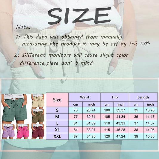 Summer Cotton Linen Shorts Women'S Drawstring High Waist Short Pants With Pockets Sports Casual Basic Cortos Pantalones 2024