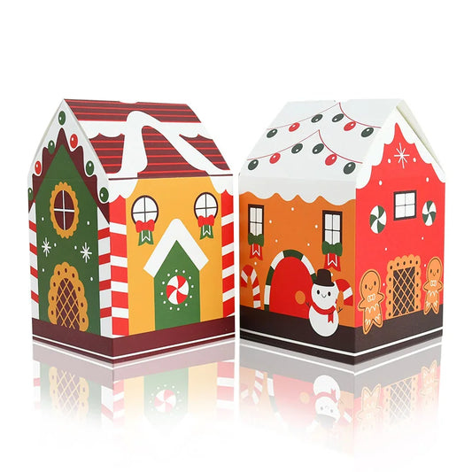 4pcs Christmas House Shape Candy Box Cartoon Merry Christmas Gift Packaging Chocolate Box Navidad 2025 New Year Party Kids Gifts