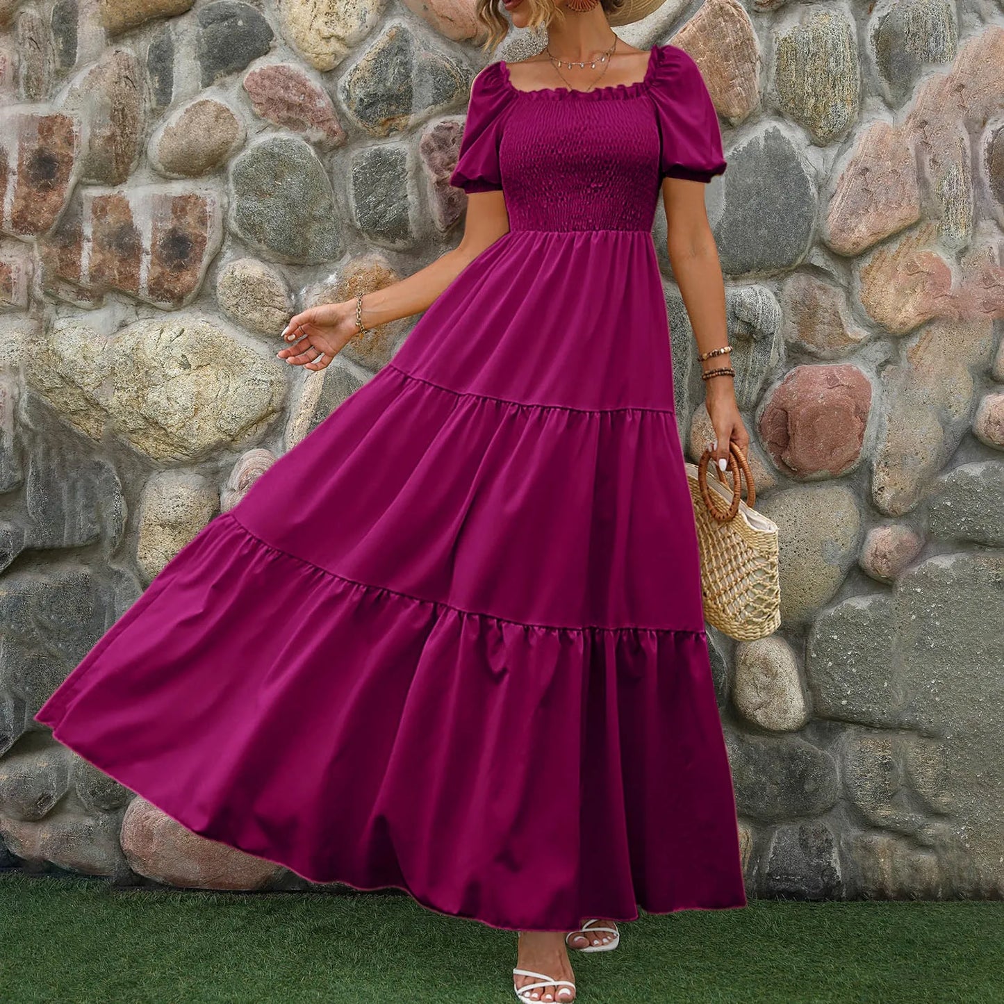 Female Dresses Outfits Women'S 2024 Floral Boho Dress Wrap Crew Neck Short Sleeve Belted Ruffle Hem A Line Flowy Ropa Para Mujer