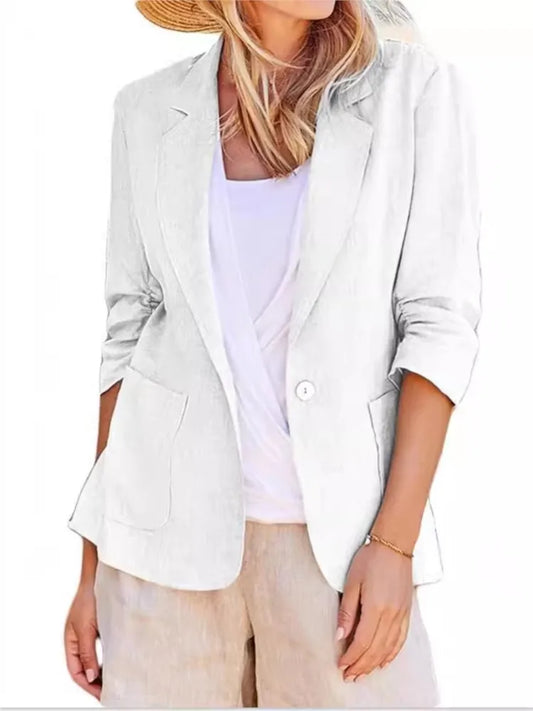 Autumn New Women's Coats Solid Color Fashionable Collar Loose Single Breasted With Pocket Seven Quarter Sleeve Jacket