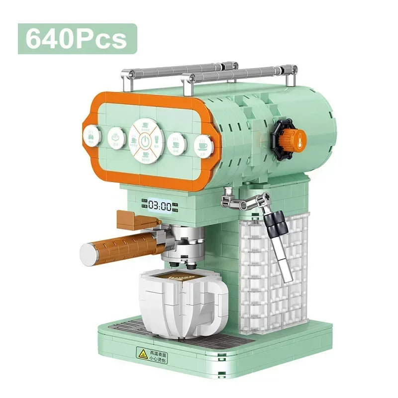 Classic Creative Coffee Machine Mini Diamond Model Building Blocks MOC Construction Bricks Collection Toy Children Xmas Gift