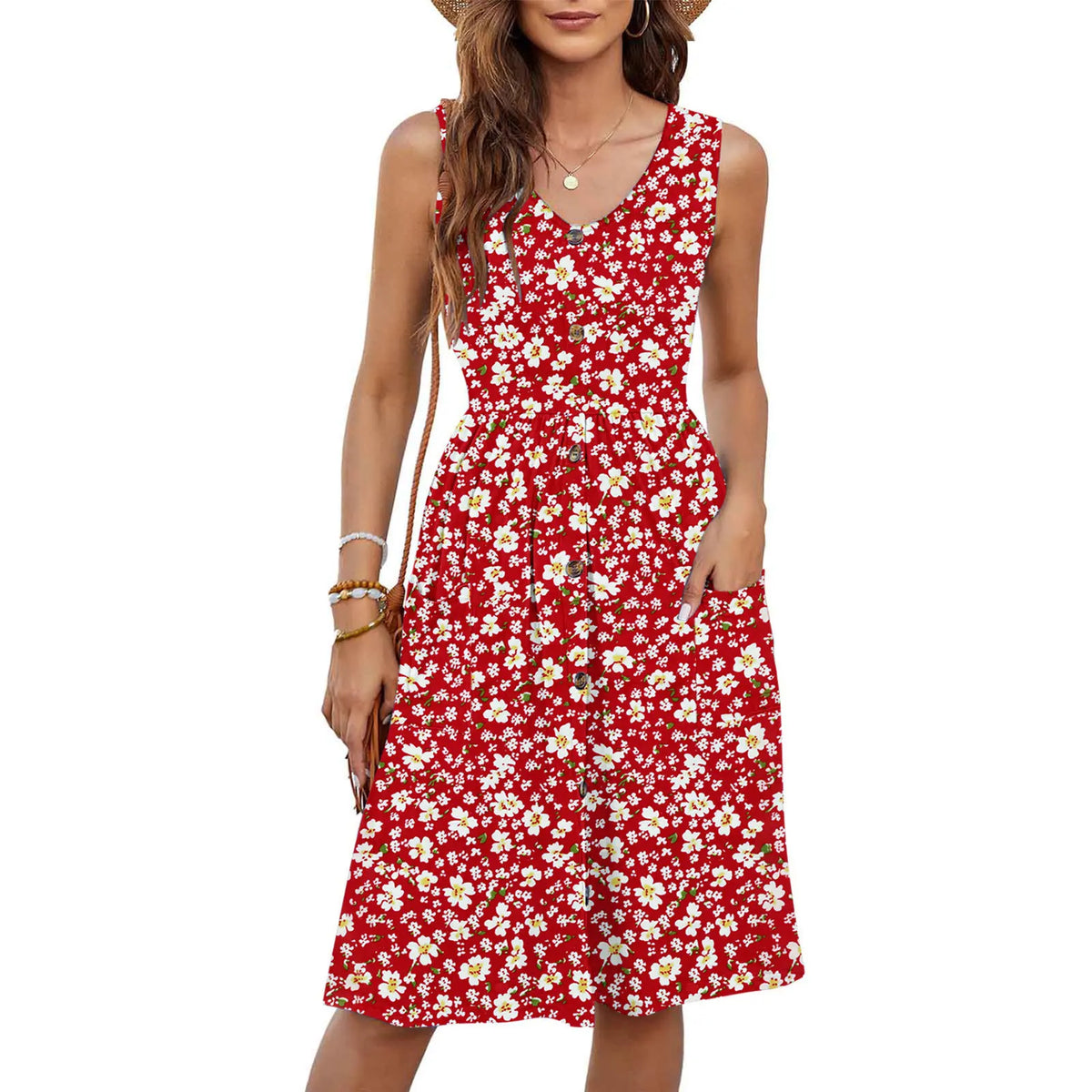 EtherealBe Sexy V Neck Midi Dress with Pockets