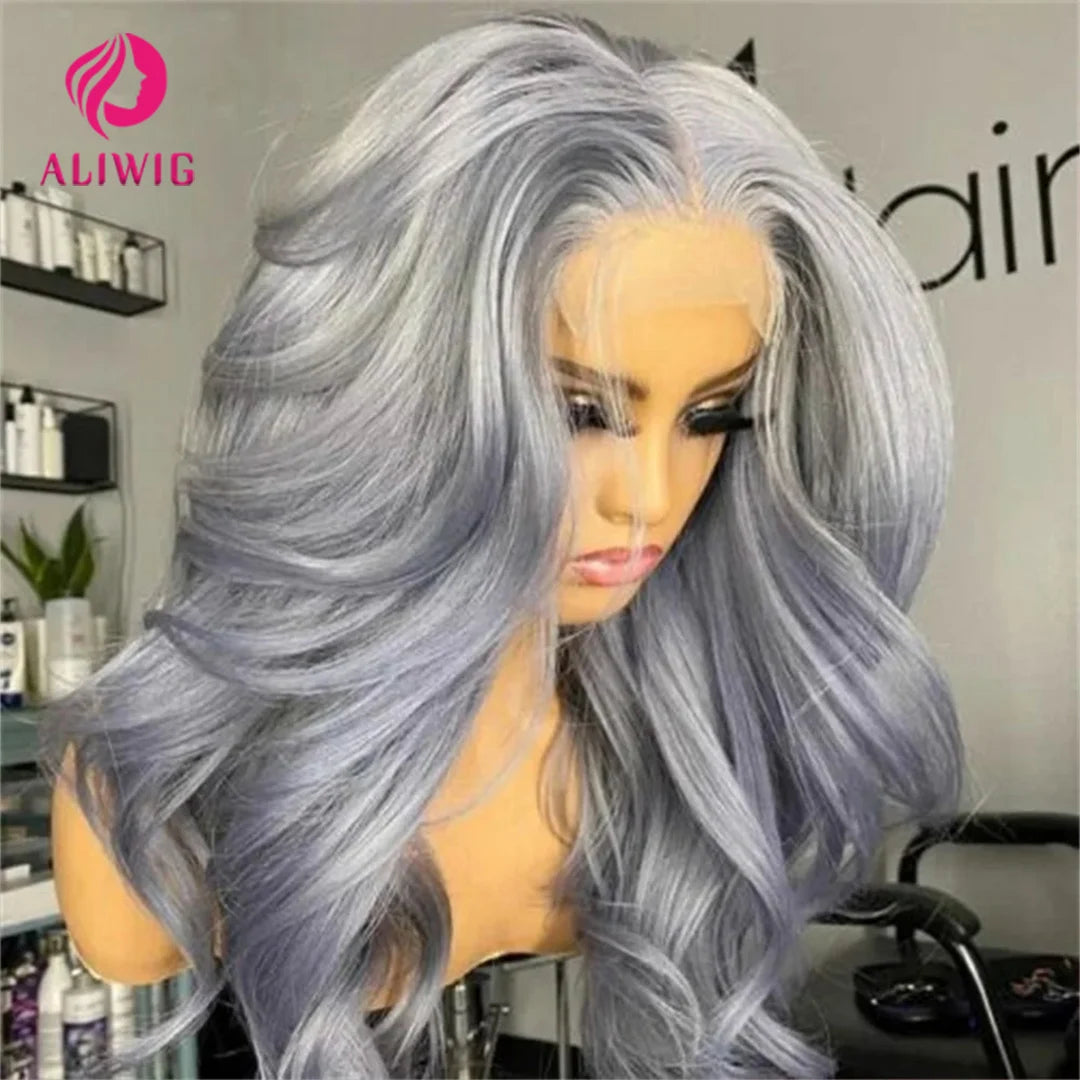 Silver Grey Body Wave Lace Frontal Wig 13x4 Lace Front Human Hair Wig For Women Preplucked Brazilian Colored Lace Human Hair Wig