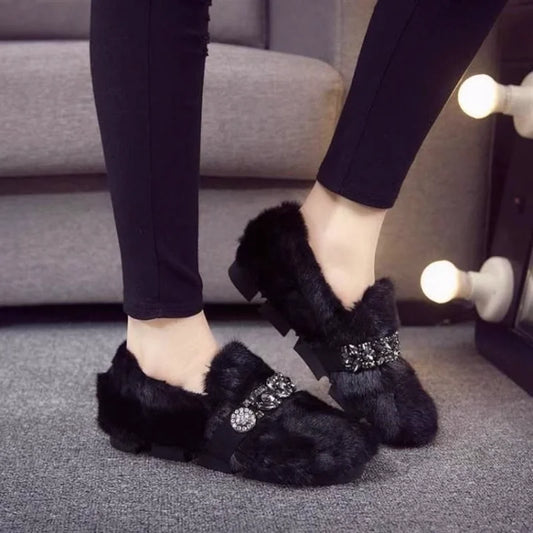 2025 New Fashion Women's Snow Boots Imitation Mink Hair Autumn and Winter Plus Cotton Wool Shoes Large Thick Sole Cotton Shoes