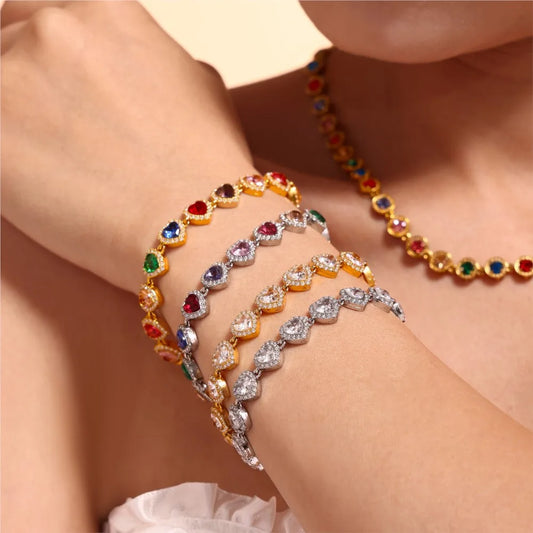 Stainless Steel Bracelets With Heart Round Zircon For Women 18K Gold Plated Waterproof Inoxidable No Tarnish Women's Bracelet