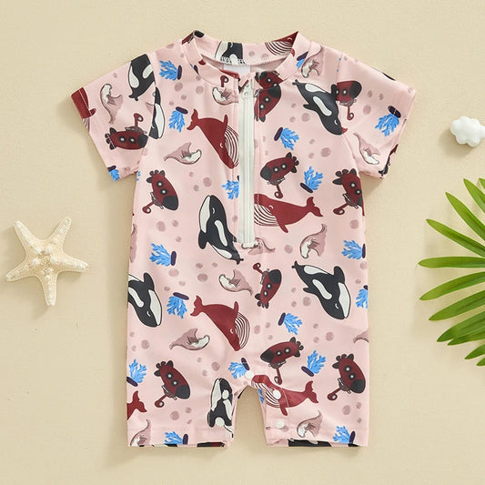 Citgeett Summer Kids Boys Short Sleeve Swimsuit Print Ziper Swimwear Bathing Suit Romper Clothes