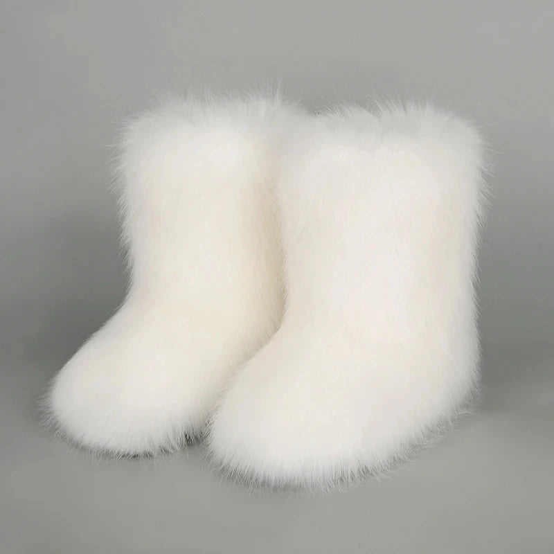 2025 Women Winter Faux Fur Boots Woman Fluffy Plush Warm Snow Boots Luxury Footwear Girls Furry Fur Bottes Fashion Winter Shoe