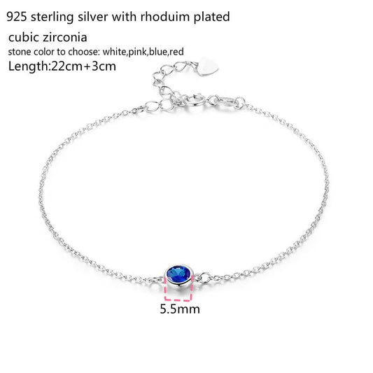 4Color 925 Sterling Silver Chain Round CZ Charm Anklet For Women Foot Jewelry Leg Bracelet Cheville Enkelbandje Halhal Tobillera