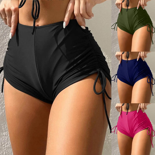 Women Drawstring Side Bikini Bottom High Waist Ruffled Sexy Swimwear Ruched Bottom Full Coverage Shorts New Women'S Swimsuit