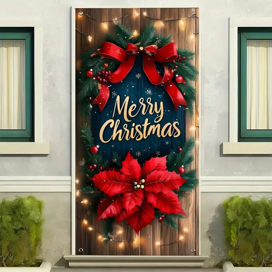 1 Christmas gift door cover photo background cloth to celebrate the New Year Red flowers polyester photo background cloth