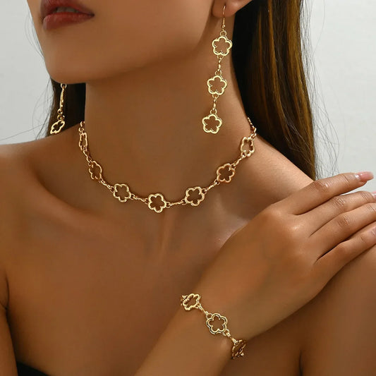 Minority Japanese Korean style women's bracelet jewelry set Mori Mori plum flower design long necklace fringe earrings