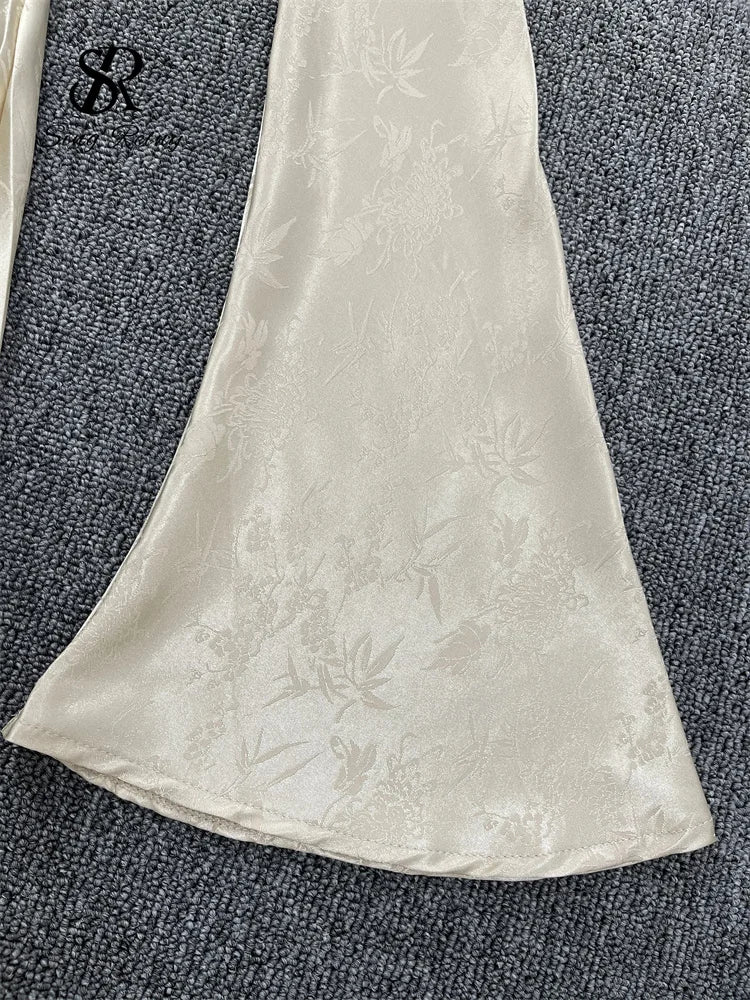 SINGREINY Senior Court Party Fishtail Dress Fashion V Neck Lace up Slim Chic Women Elegant Flare Sleeves France Retro Sexy Dress