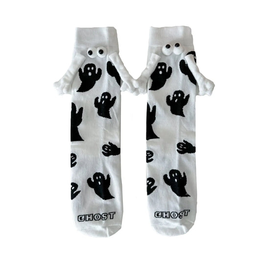 EtherealBe women's Halloween socks featuring playful ghost designs and cute pom poms
