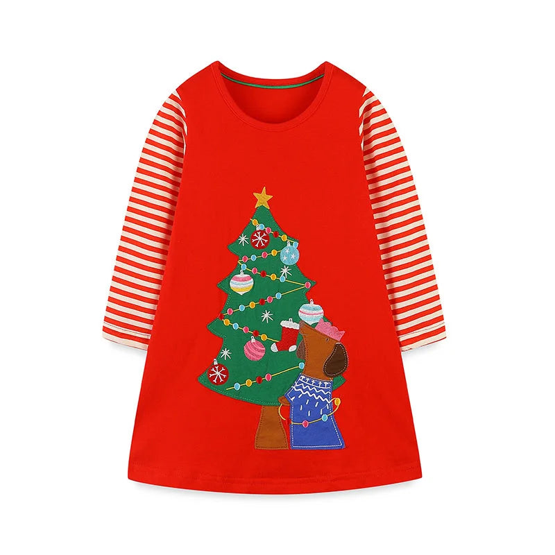 Jumping Meters 2-7T Christmas Princess Girls Dresses Deer Children's Clothing Toddler Party Birthday Kids New Year Dots Costume