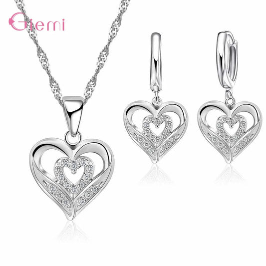 Hot Sale 925 Sterling Silver New Arrival Delicate Various Styles Peach Heart Shape Necklace Earrings Jewelry Sets For Women