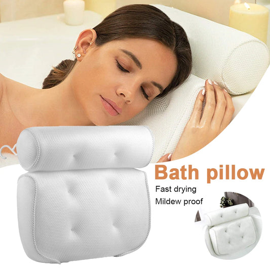 SPA Bath Pillow with Suction Cups Neck Back Support Thickened Bath Pillow for Home Spa Tub Bathroom