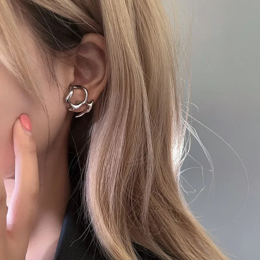 Y2K Irregular Liquid Earrings for Women Silver Color Hip-Hop Punk Fashion Geometric Earring Clip Girl 2023 Trendy Party Jewelry