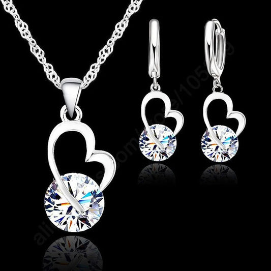 Exquisite Jewelry Sets for Women 925 Sterling Silver Color Wedding Earrings Pendant Necklace Party Anniversary Charm Gift