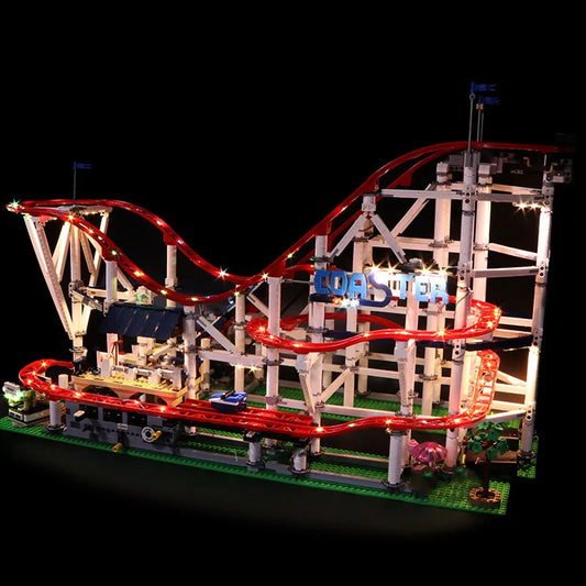 Led Lights With Motor Roller Loop Coaster Building Blocks Moc 10261 10303 10247 10257 Display Kid Toys Birthday Christmas Gifts