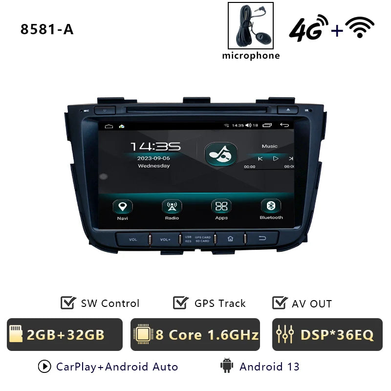 CHSTEK Car Radio Android 13 Carplay For Kia Sorento 2012- 2015 Automotiva Navigation Bluetooth5.0 WIFI 4G Multimedia Auto Stereo