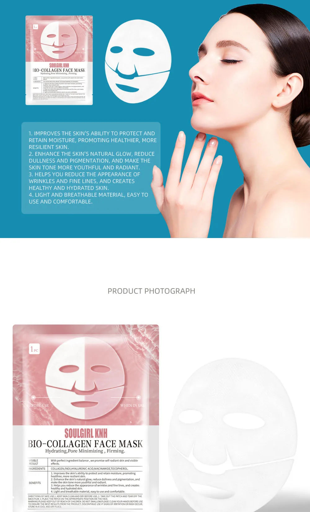 4Pcs Absorbable Bio-Collagen Face Mask Night Moisturizing Mask Firming Nourish Brightening Dissolvable Skin Care Products