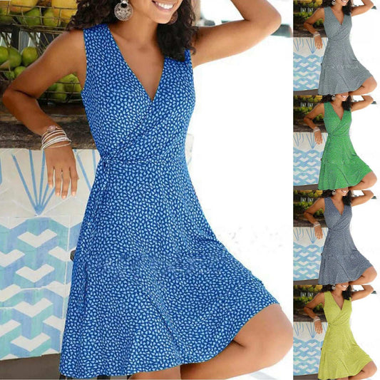 dresses for women 2024 casual plus size Women's Floral Wrap V Neck Midi Dress A Line Swing Cap Sleeve Midi vestidos de fiesta