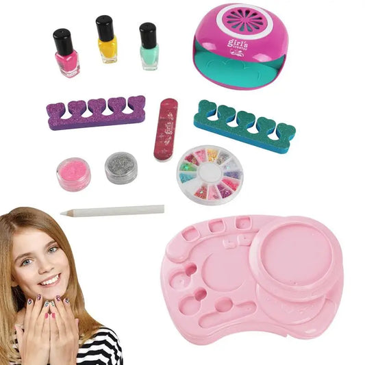 Kids Nail Polish Set Girls Nail Set With Nail Dryer Nail Art Kit For Girls Spa Makeup Kit Girl Pretend Makeup Toys Nail Supplies