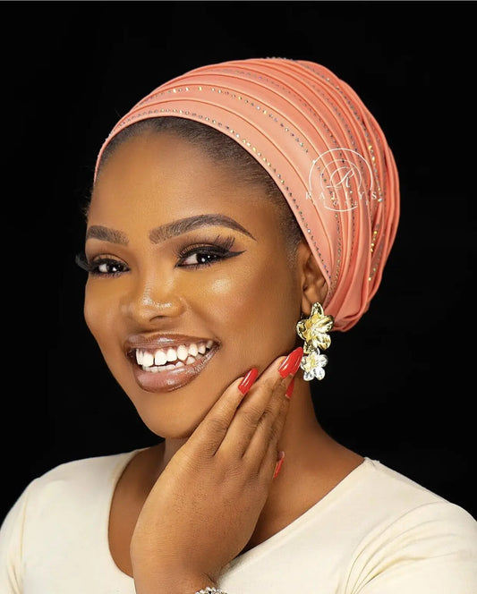 2024 New Rhinestones Women's Pleated Turban Cap Candy Color African Hat Nigeria Geles Muslim Headscarf Bonnet Ladies Head Wraps