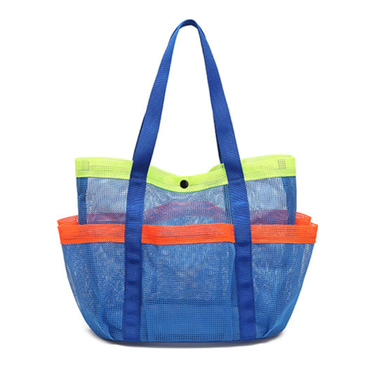 Mesh Beach Bag Large Beach Tote Bag Lightweight Sand Toy Organizer Bag Waterproof 7 Pockets for Cruise Swim Vacation Essentials