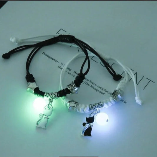 Fashion Luminous Beads Star Couple Bracelets For Women Men Charm Cat Flower Heart Key Lock Cross Matching Bracelets Bff Jewelry
